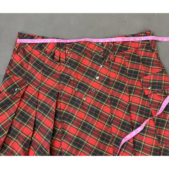 PRIDE Mens Scottish Tartan Utility Kilt Red Snap Plaid Pockets 44 Costume Heavy - Picture 3 of 9